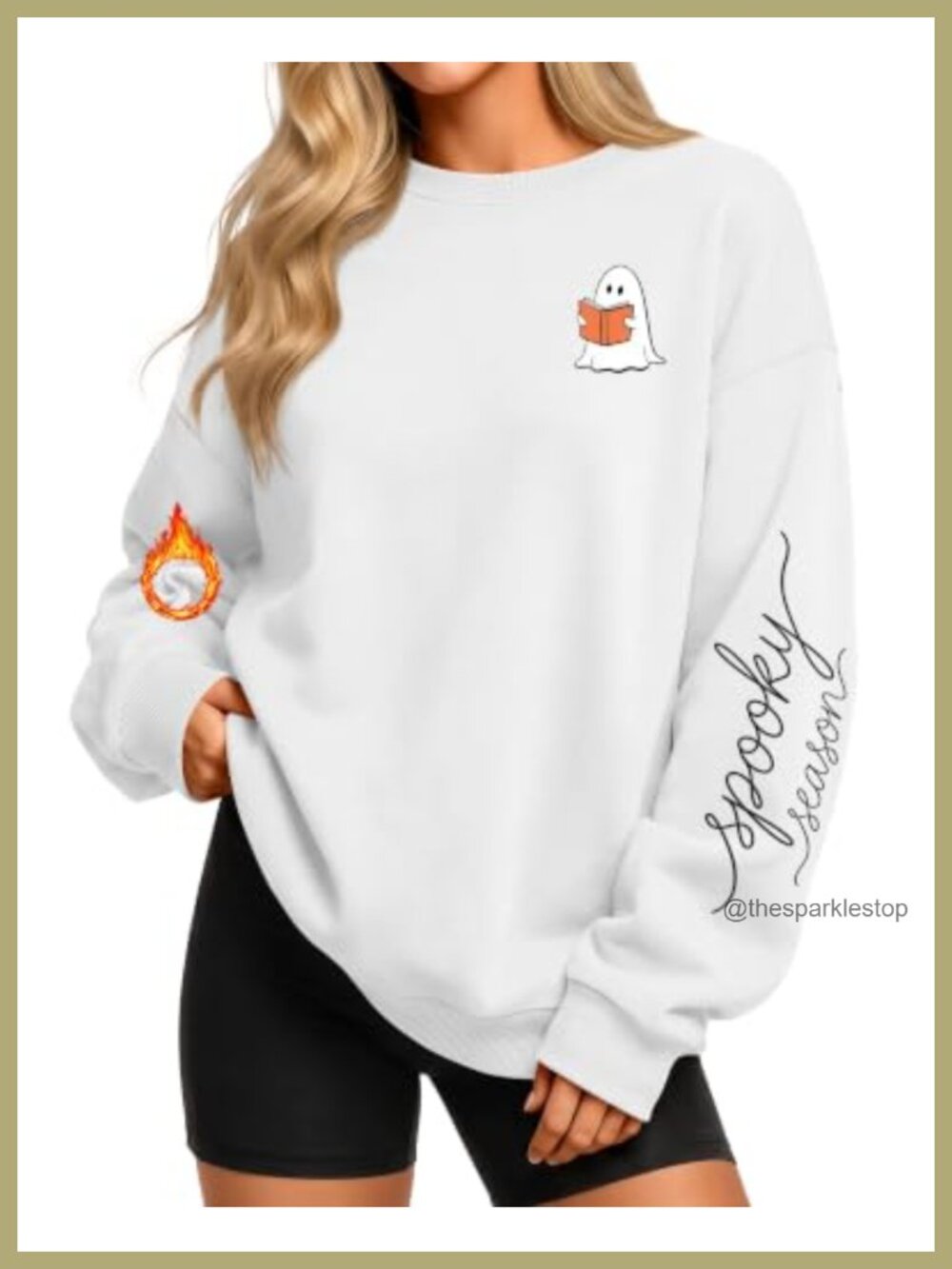 Women's Halloween Fleece Sweatshirt Crew Neck Ghost Graphic Loose Fit